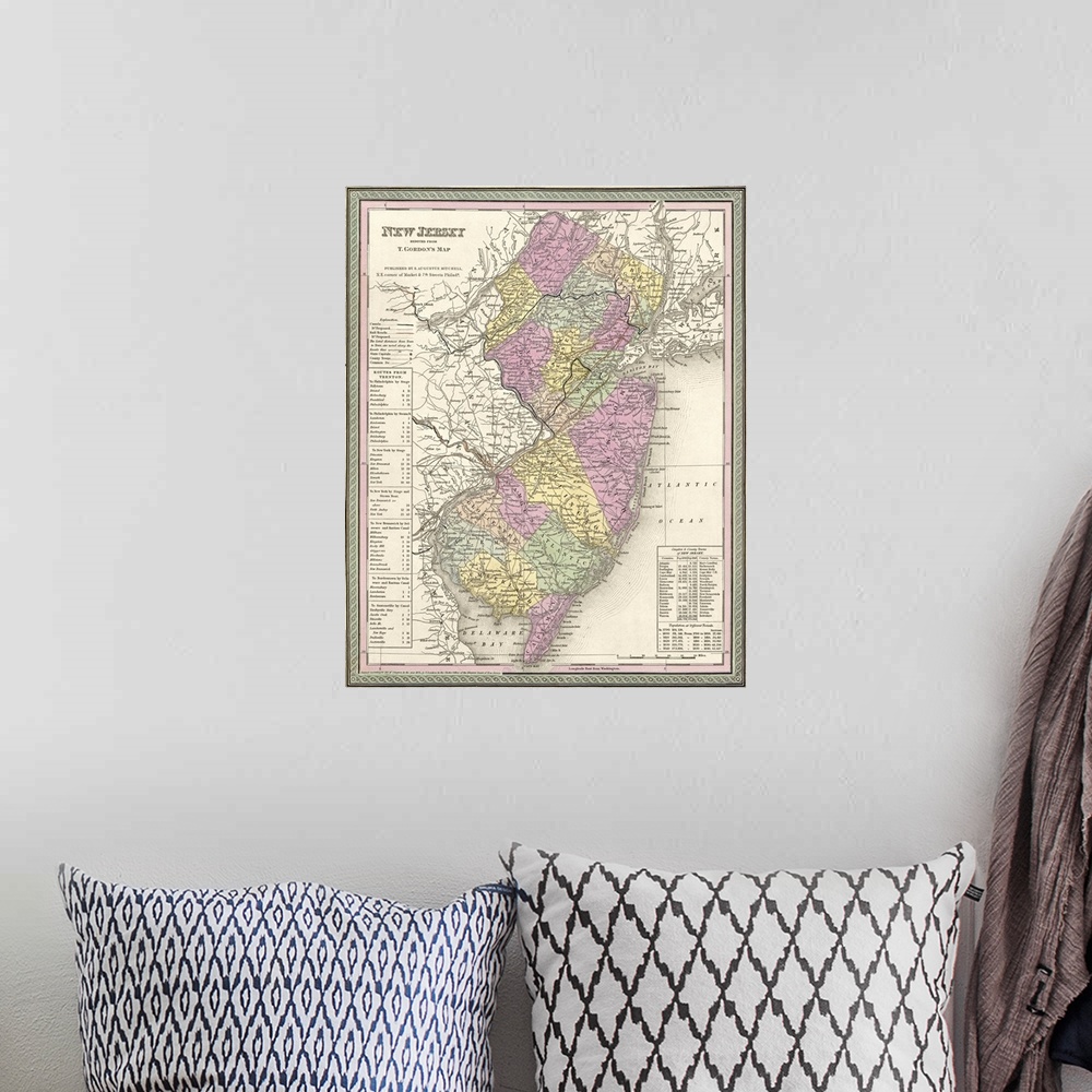 A bohemian room featuring Vintage Map of New Jersey