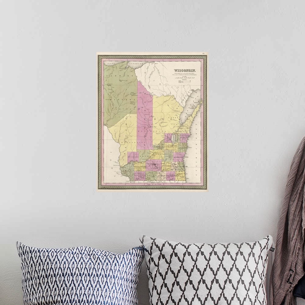 A bohemian room featuring Vintage Map of Wisconsin