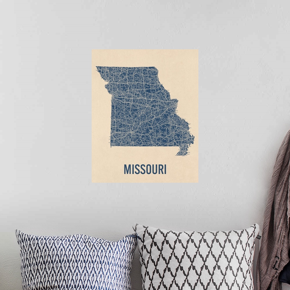 A bohemian room featuring Vintage Missouri Road Map 1