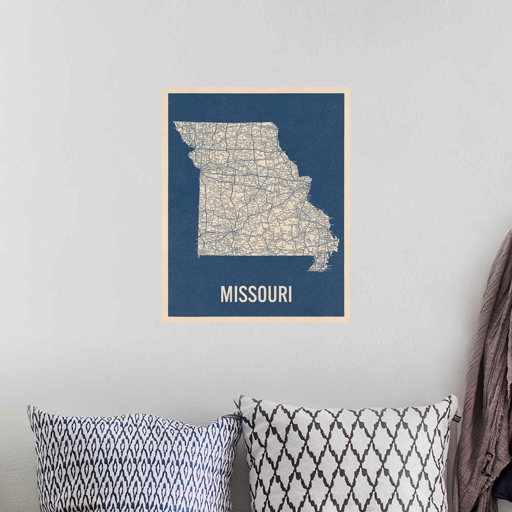 A bohemian room featuring Vintage Missouri Road Map 2