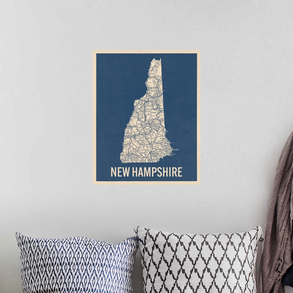 A bohemian room featuring Vintage New Hampshire Road Map 2