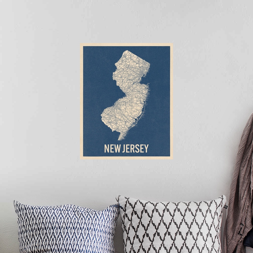 A bohemian room featuring Vintage New Jersey Road Map 2