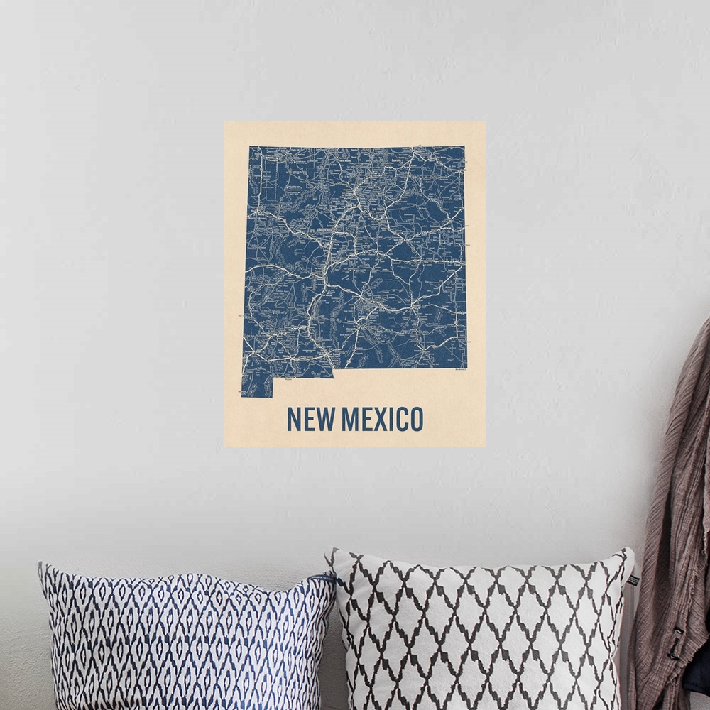 A bohemian room featuring Vintage New Mexico Road Map 1