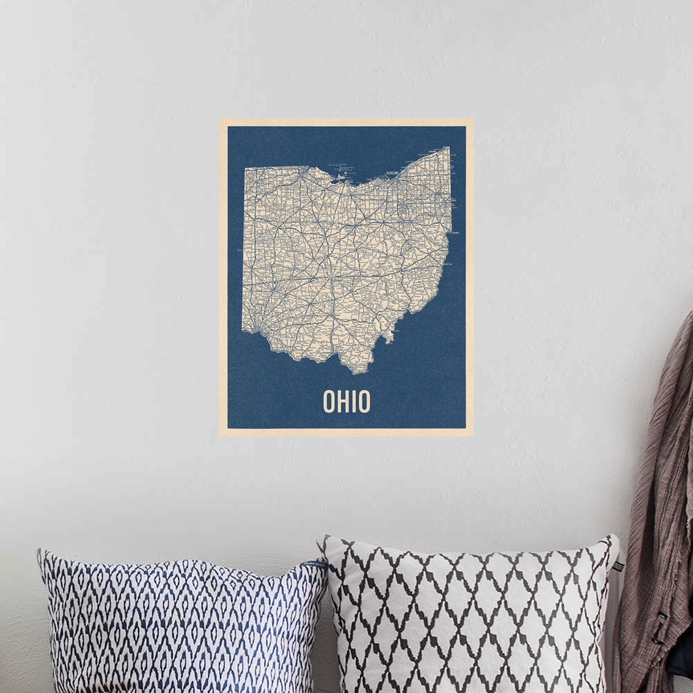 A bohemian room featuring Vintage Ohio Road Map 2