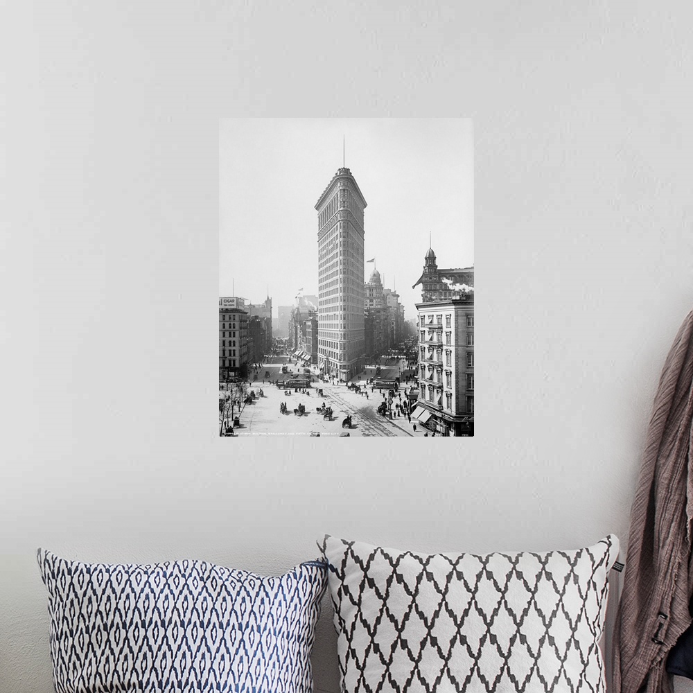 A bohemian room featuring Vintage photograph of Flatiron Building, New York City
