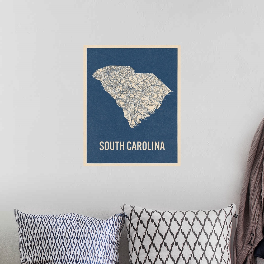A bohemian room featuring Vintage South Carolina Road Map 2