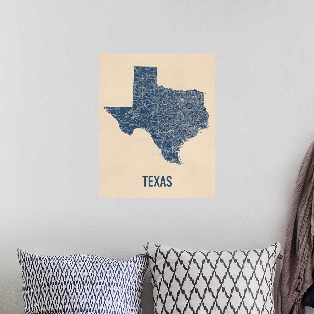 A bohemian room featuring Vintage Texas Road Map 1