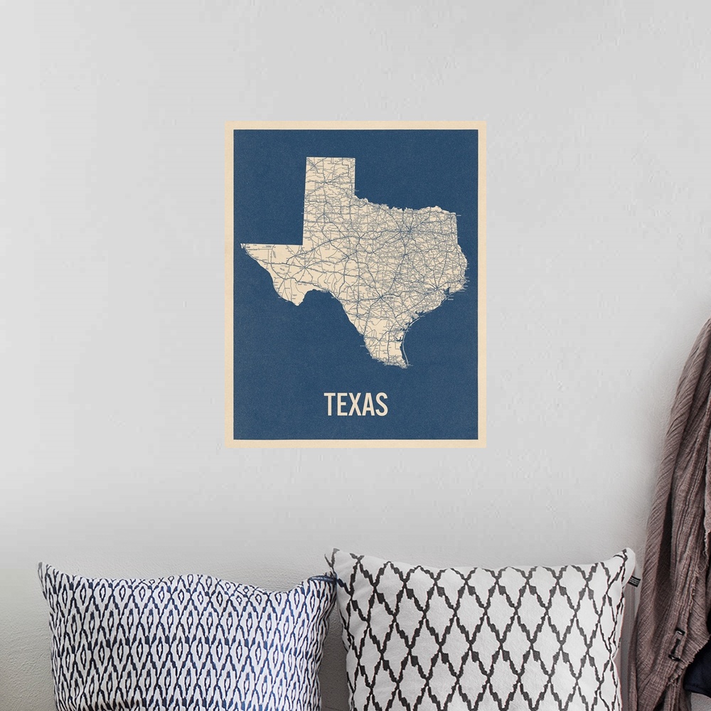 A bohemian room featuring Vintage Texas Road Map 2