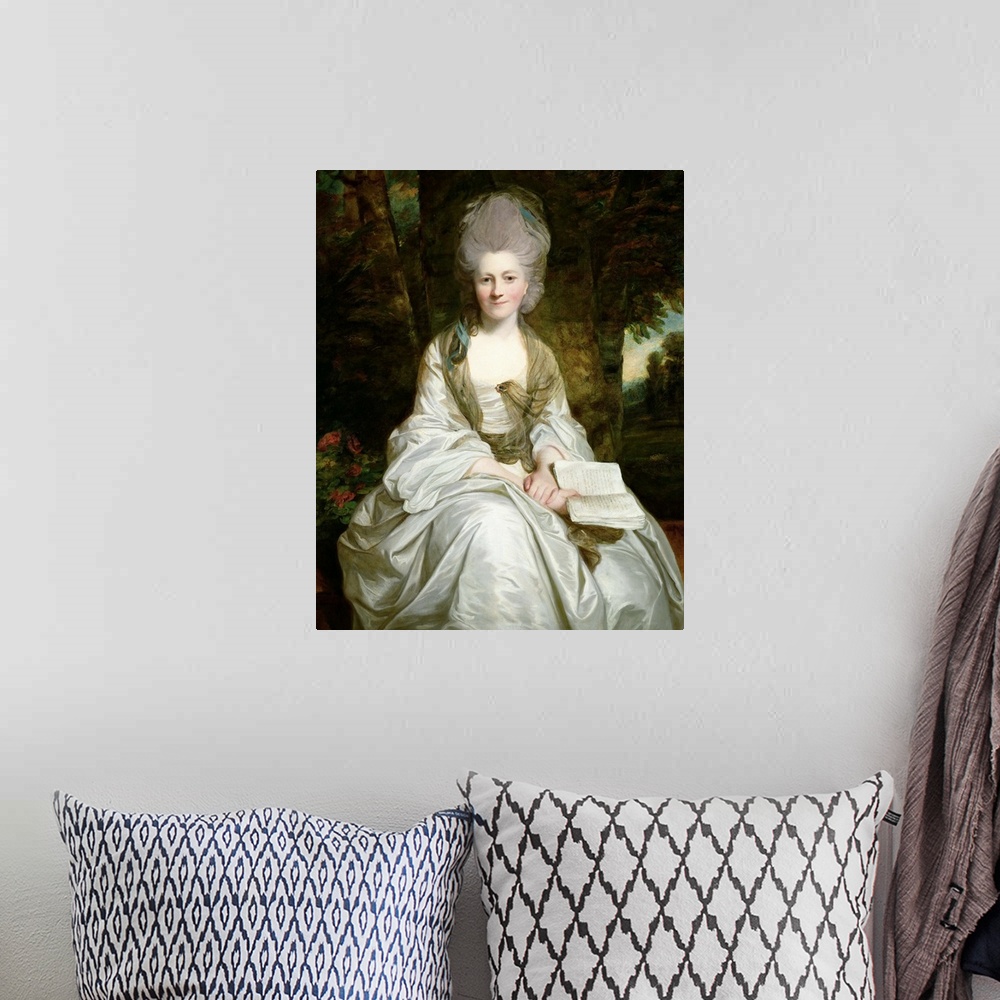 A bohemian room featuring BAL52808 A Portrait of Dorothy Vaughan, Countess of Lisburne, c.1777 (oil on canvas)  by Reynolds...