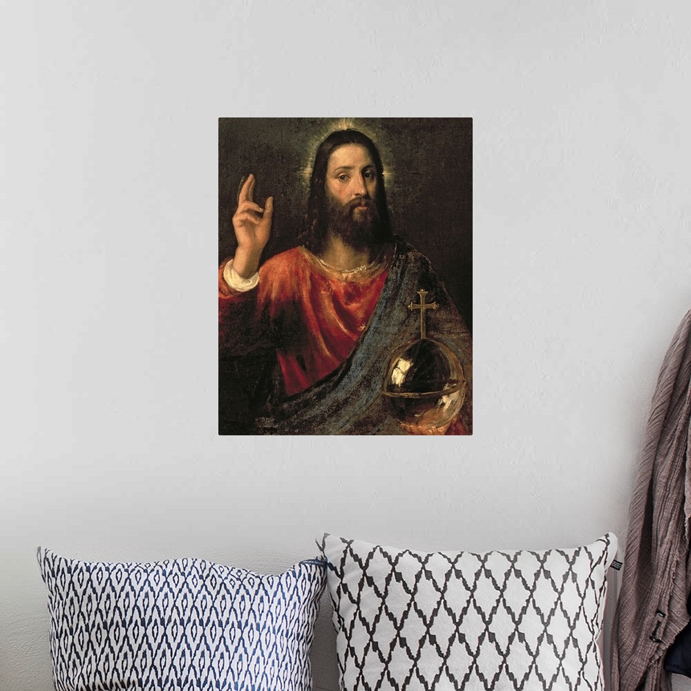 A bohemian room featuring Christ Saviour, c.1570 (oil on canvas) by Titian (Tiziano Vecellio) (c.1488-1576).