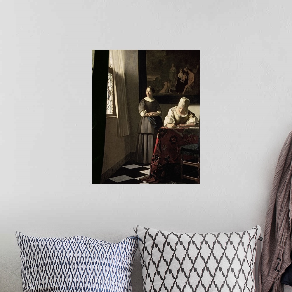 A bohemian room featuring BAL2353 Lady writing a letter with her Maid, c.1670 (oil on canvas)  by Vermeer, Jan (1632-75); 7...