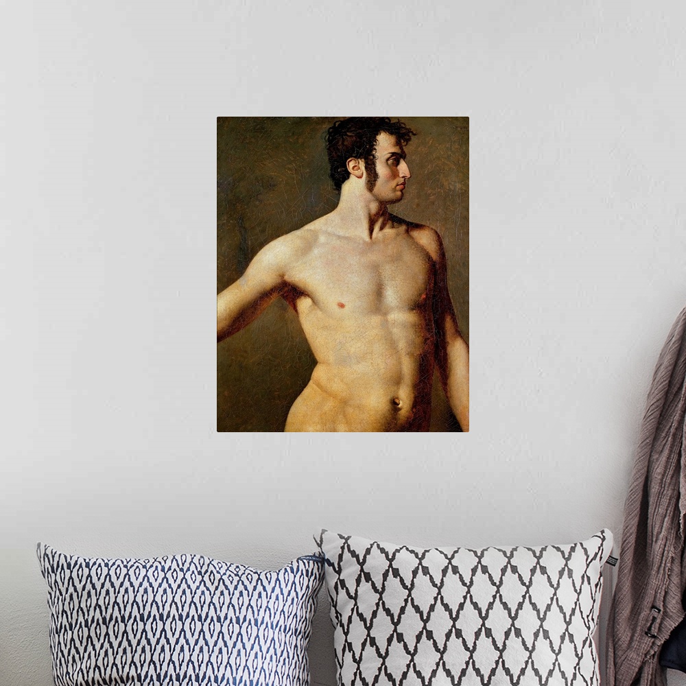 A bohemian room featuring Male Torso, c.1800 (originally oil on canvas); by Ingres, Jean Auguste Dominique (1780-1867).