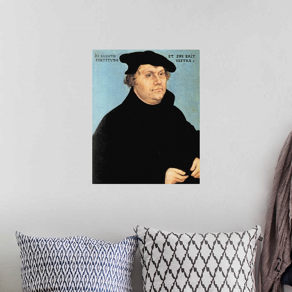 A bohemian room featuring XPH308460 Martin Luther, c.1532 (oil on panel)  by Cranach, Lucas, the Elder (1472-1553); Museum ...