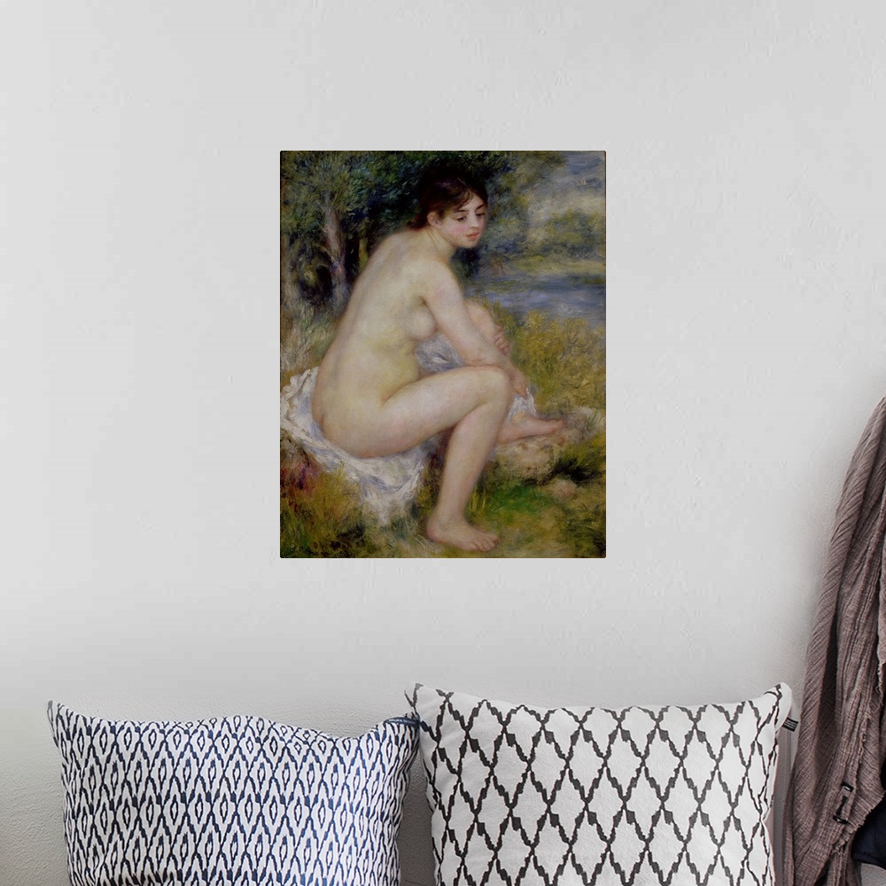 A bohemian room featuring XIR19114 Nude in a Landscape, 1883 (oil on canvas); by Renoir, Pierre Auguste (1841-1919); 65x52 ...