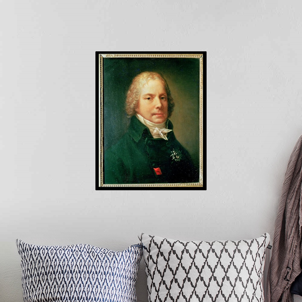 A bohemian room featuring XIR79707 Portrait of Charles Maurice de Talleyrand-Perigord (1754-1838) (oil on canvas)  by Prud'...