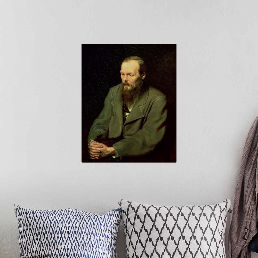 A bohemian room featuring XIR67923 Portrait of Fyodor Dostoyevsky (1821-81) 1872 (oil on canvas)  by Perov, Vasili Grigorev...