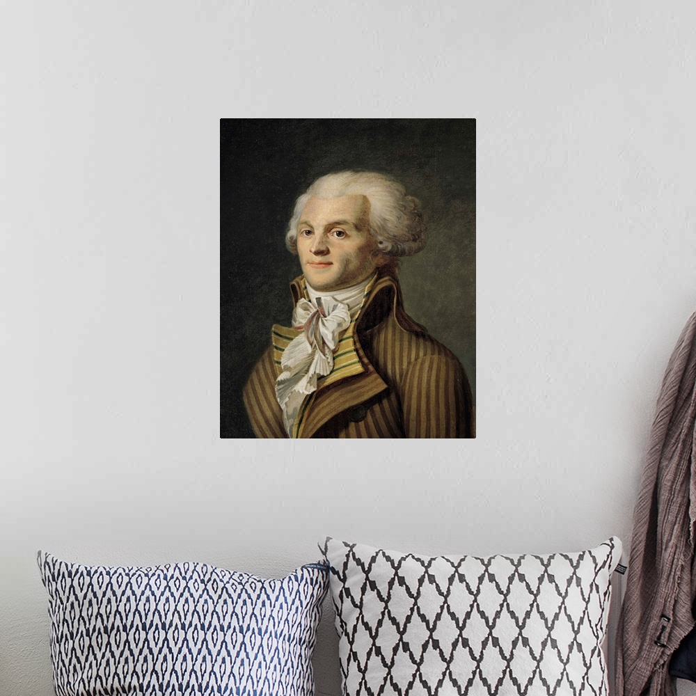 A bohemian room featuring XIR21198 Portrait of Maximilien de Robespierre (1758-94) (oil on canvas) by French School, (18th ...