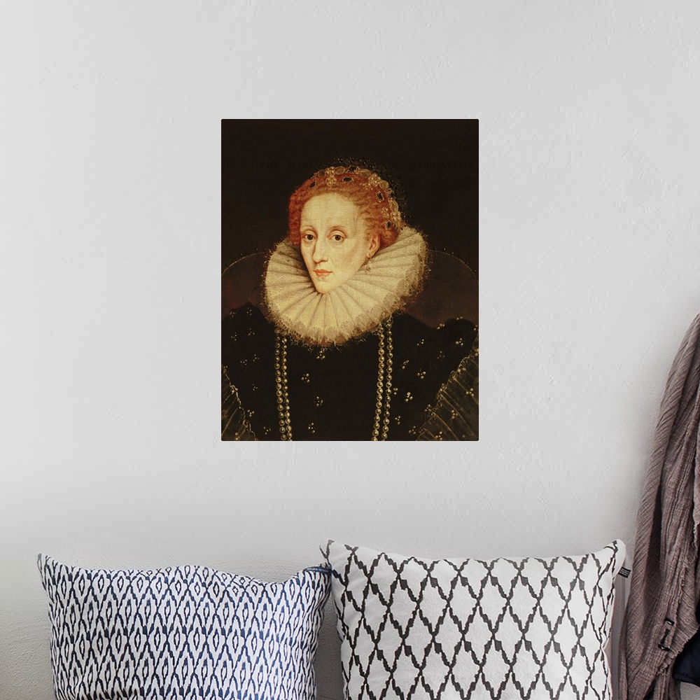 A bohemian room featuring BAL5526 Portrait of Queen Elizabeth I (1533-1603) (oil on panel)  by Gheeraerts, Marcus, the Youn...