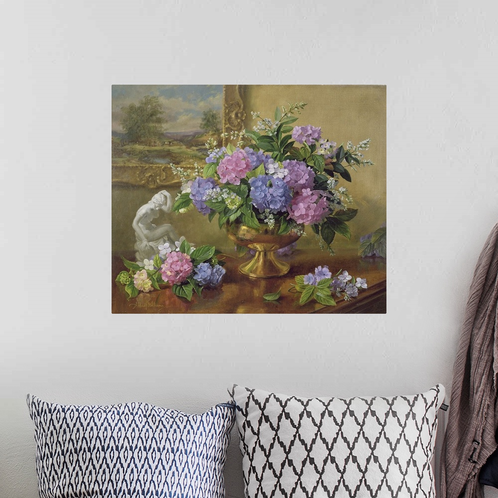 A bohemian room featuring Still Life Of Hydrangeas And Lilacs