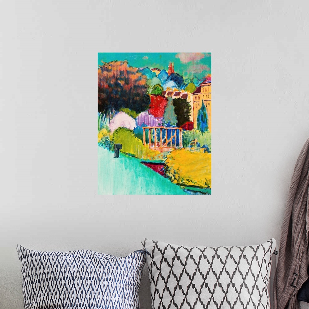 A bohemian room featuring Contemporary painting of a garden using vibrant colors.