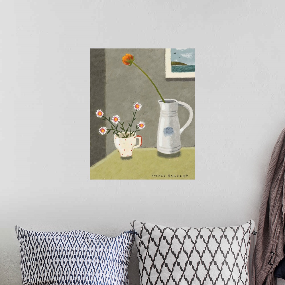 A bohemian room featuring Wild Daisies And Jug