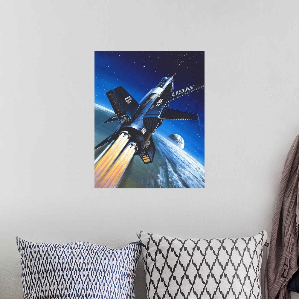 A bohemian room featuring X-15 Rocket Plane.