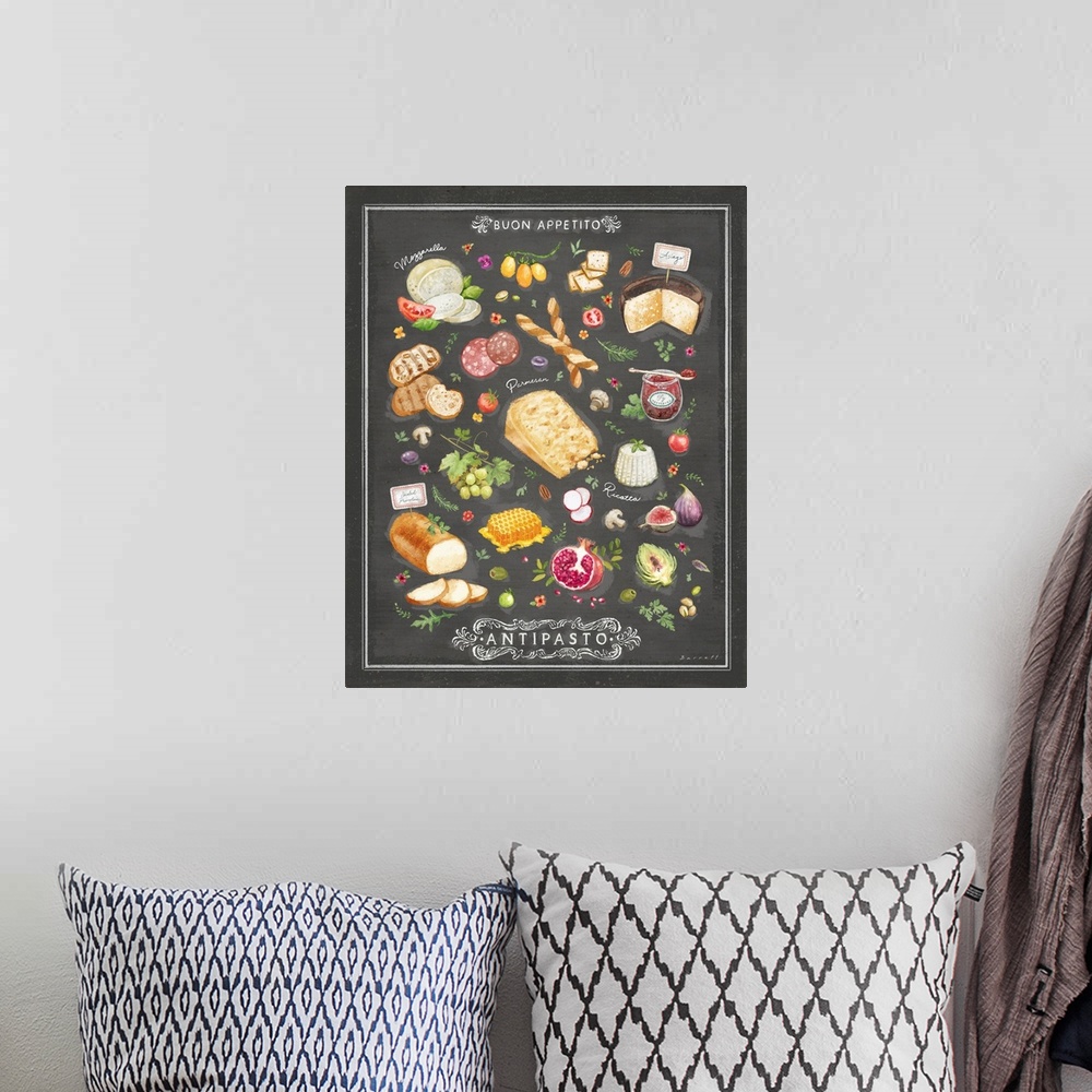 A bohemian room featuring Savor this antipasto art perfect for your dining and dining areas.