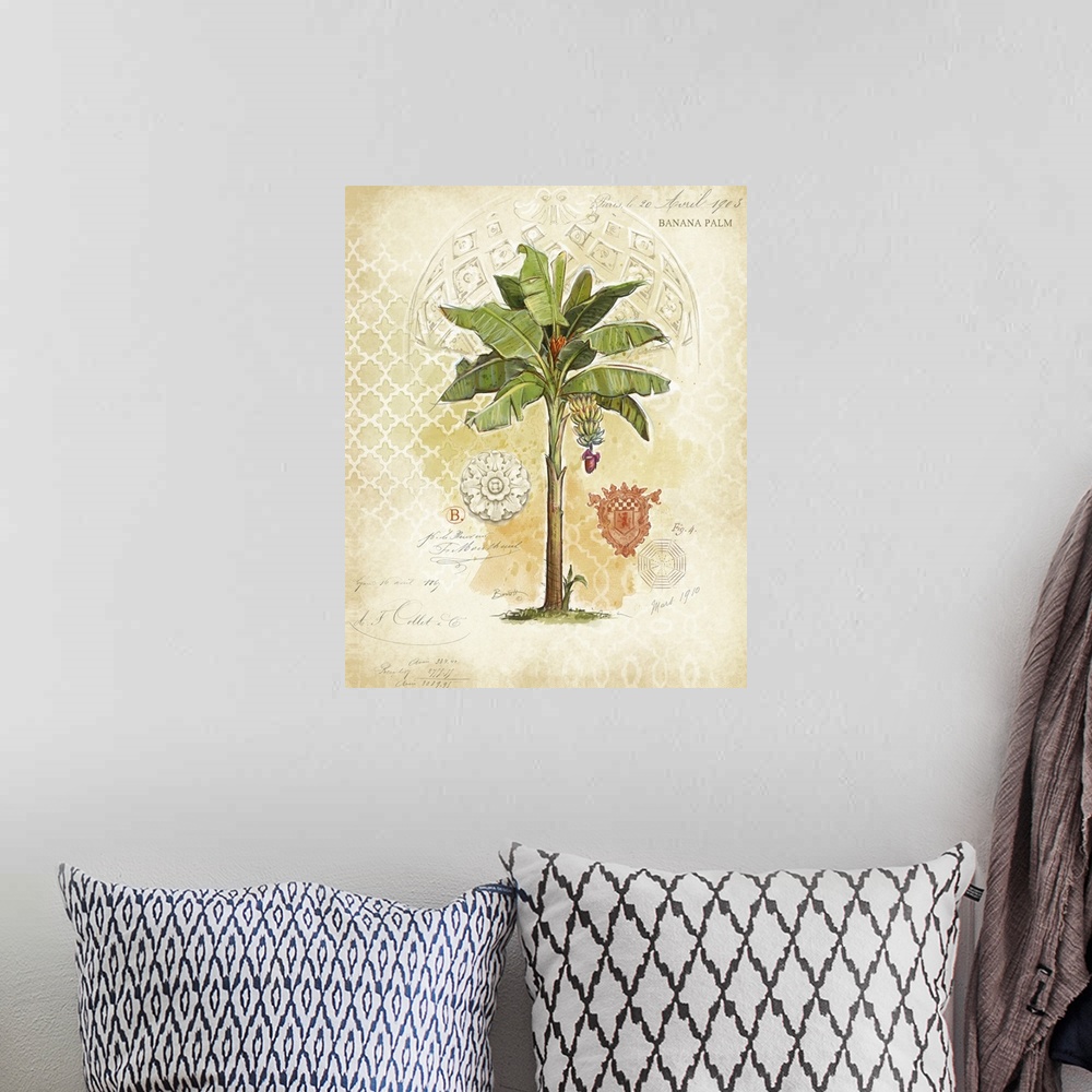 A bohemian room featuring Classic treatment of the lovely palm tree, fine art look for any decor style.