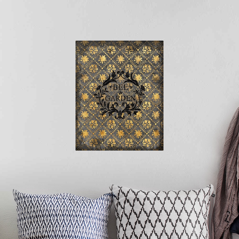 A bohemian room featuring Vintage Bee art in classic home decor palette.
