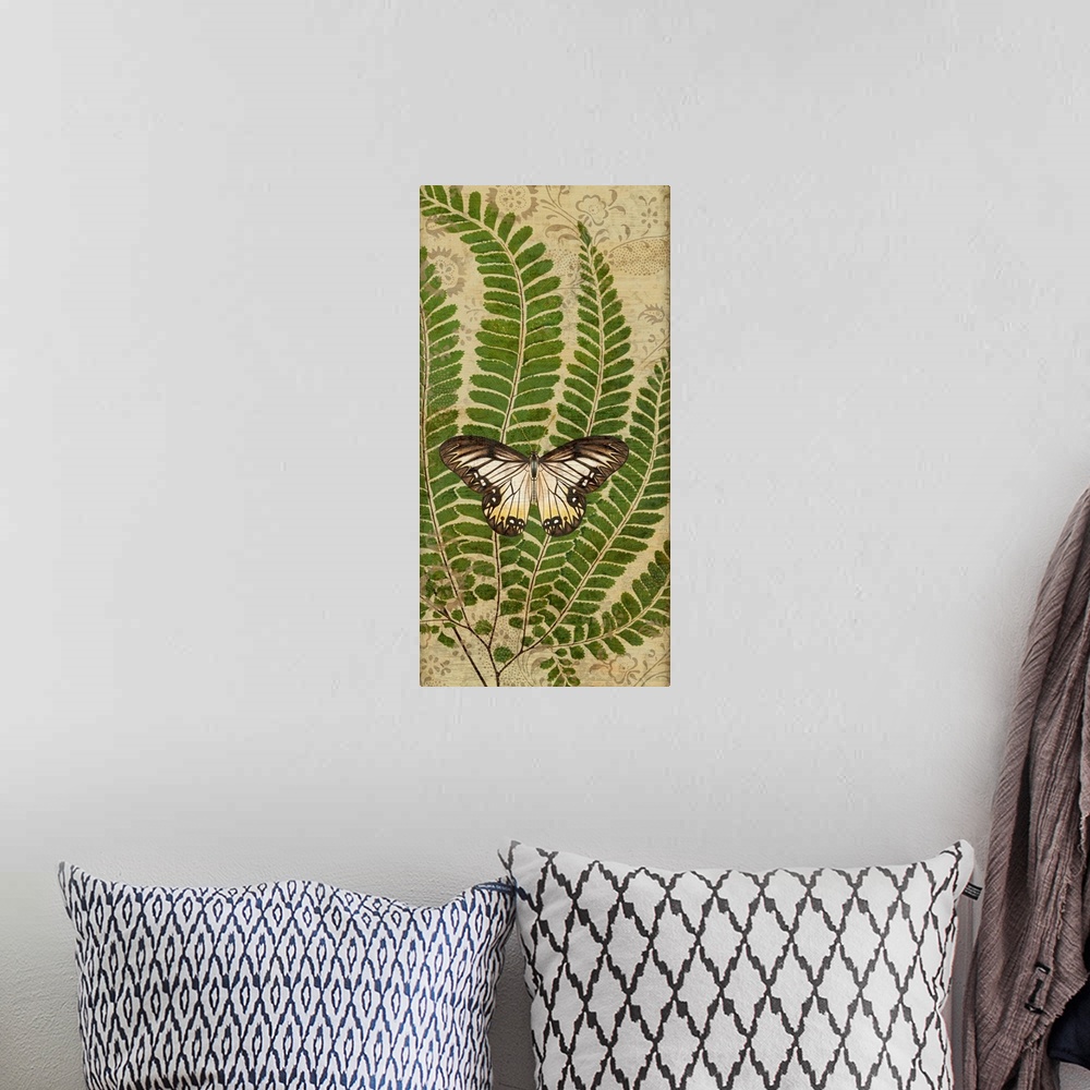 A bohemian room featuring Beautiful butterfly art in neutral tones will grace any wall.