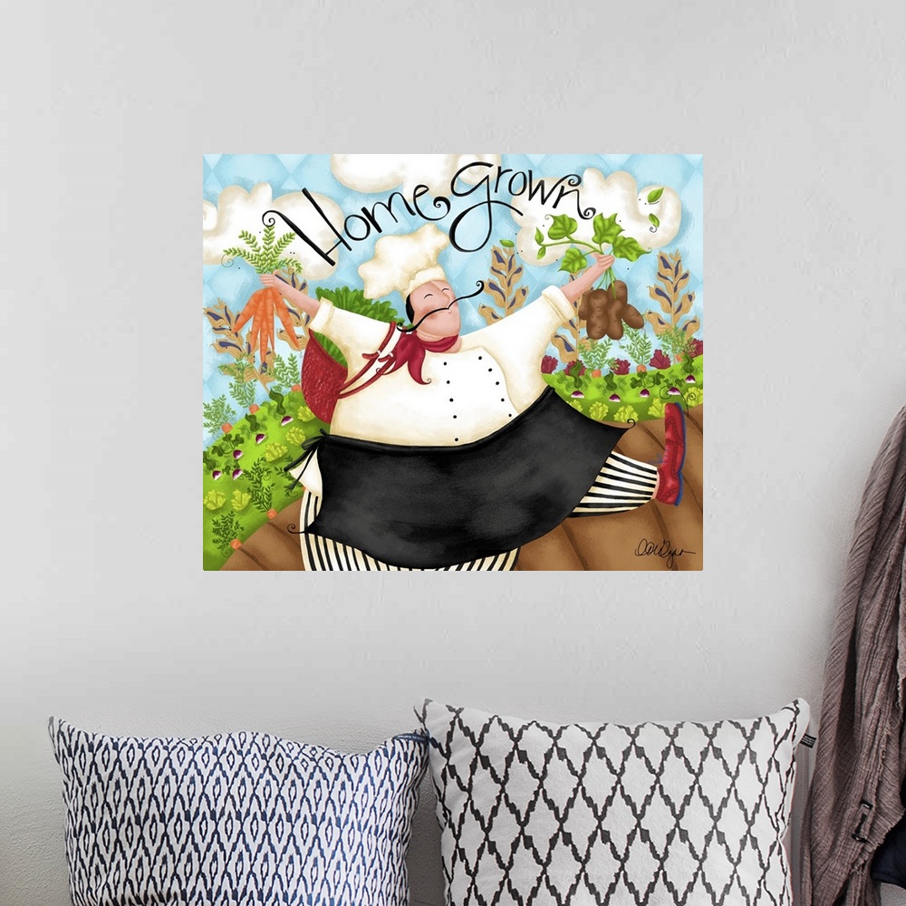 A bohemian room featuring This chef in his garden will add a colorful, fun touch to any kitchen.