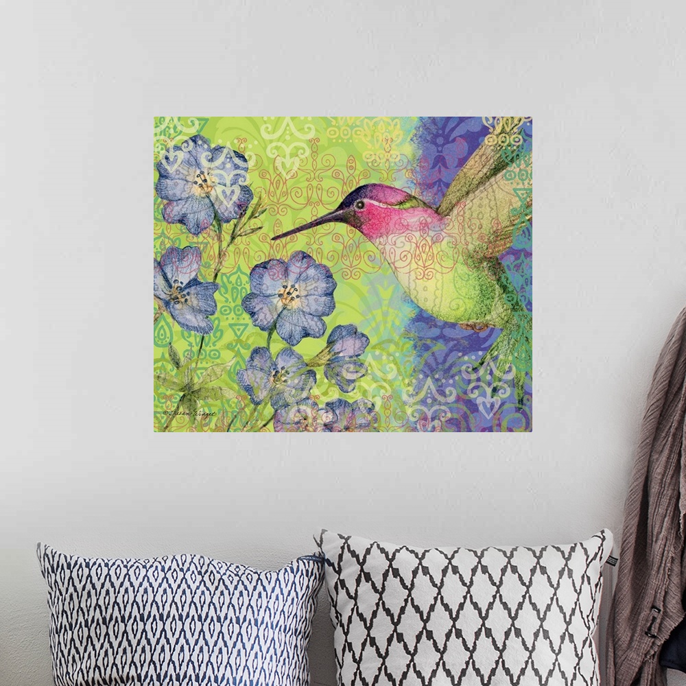 A bohemian room featuring Big and bold dragonfly makes a colorful statement that celebrates nature!