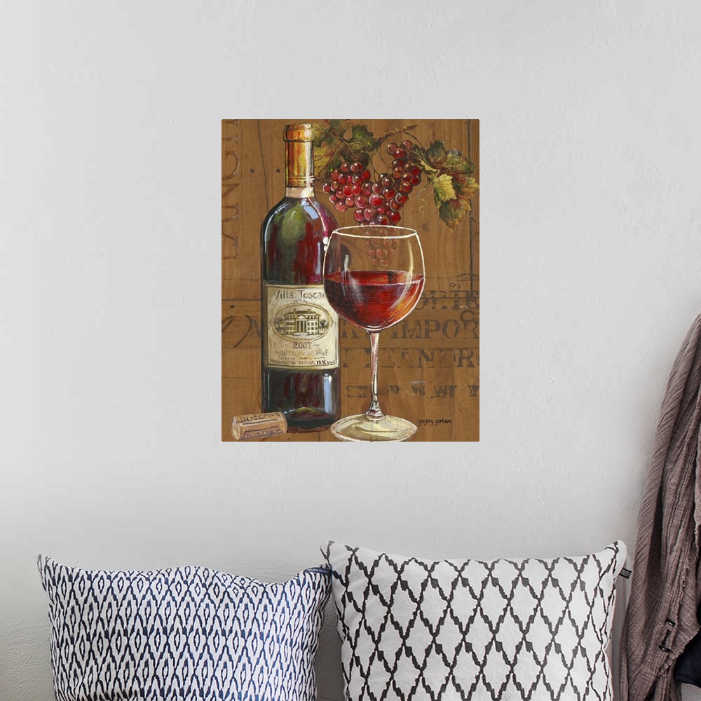 A bohemian room featuring Classic wine motif adds an oaken touch to a dining room kitchen or study.