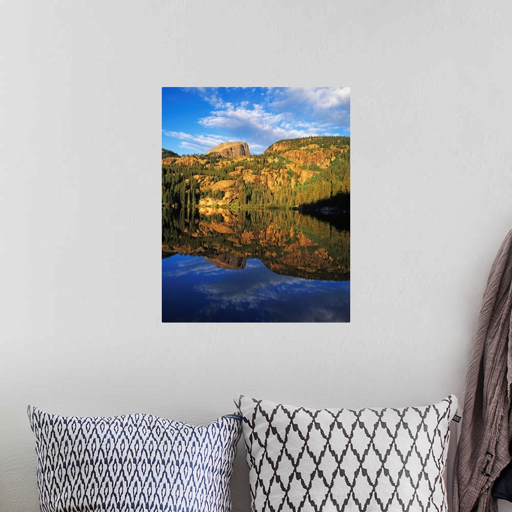 A bohemian room featuring USA, Colorado, Hallett Peak reflected on Bear Lake, Rocky Mountains National Park