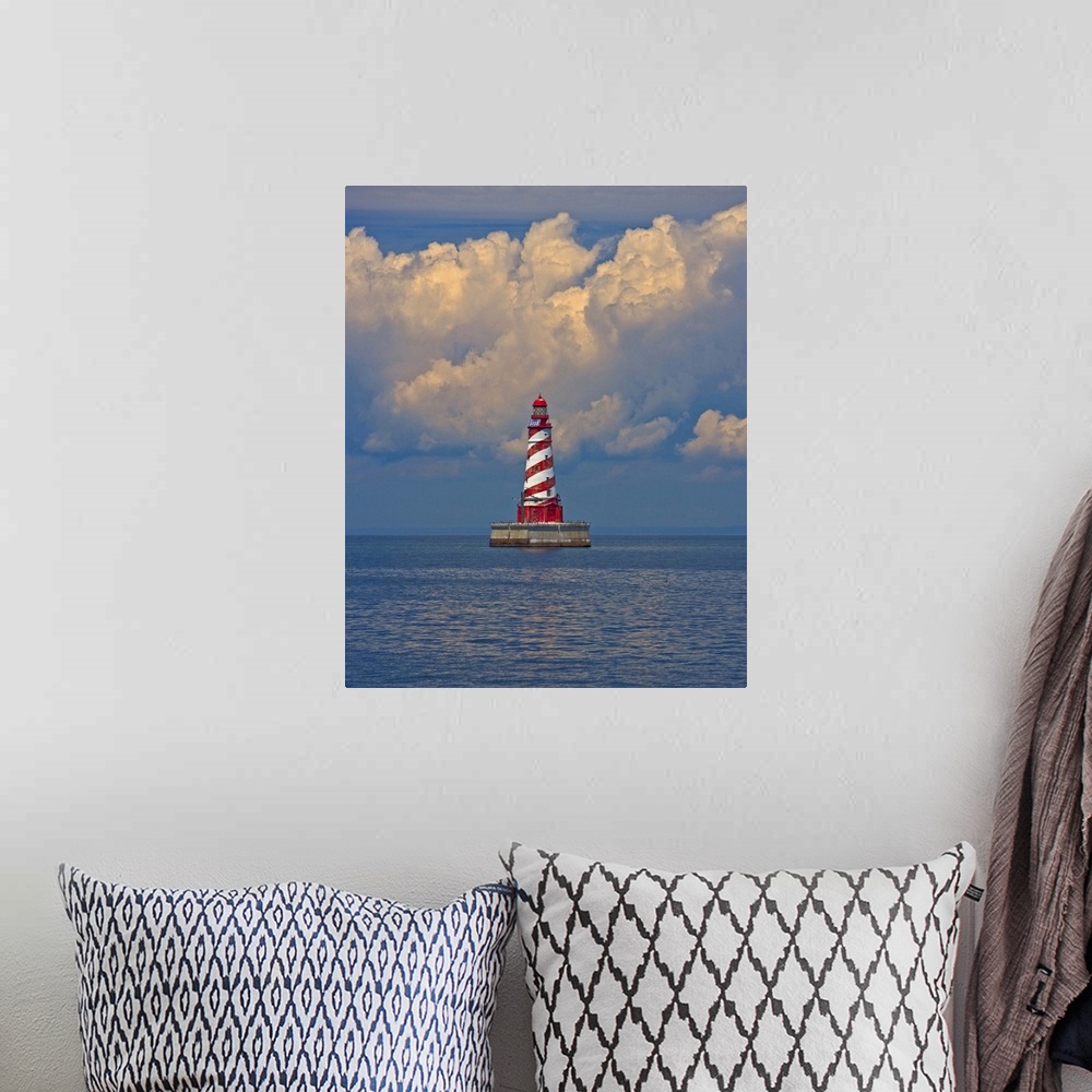 A bohemian room featuring Passing by White Shoal Lighthouse leaving Beaver Island.