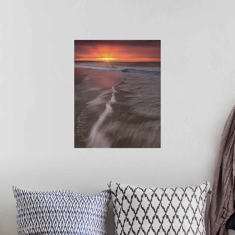 A bohemian room featuring USA, New Jersey, Cape May National Seashore. Sunrise on shoreline.