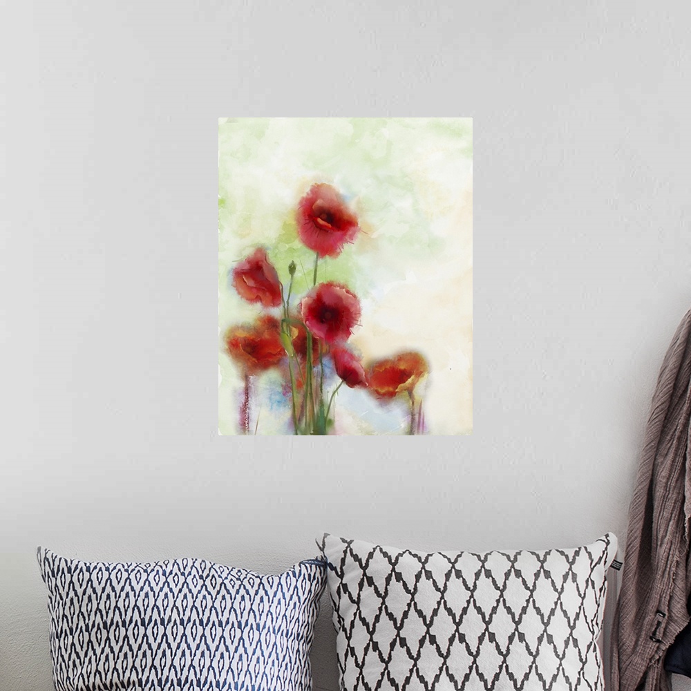 A bohemian room featuring Originally a watercolor flowers painting. Flowers in soft color and blur style for background. Vi...