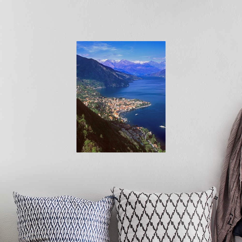 A bohemian room featuring Italy, Lombardy, Como Lake, View towards Menaggio town