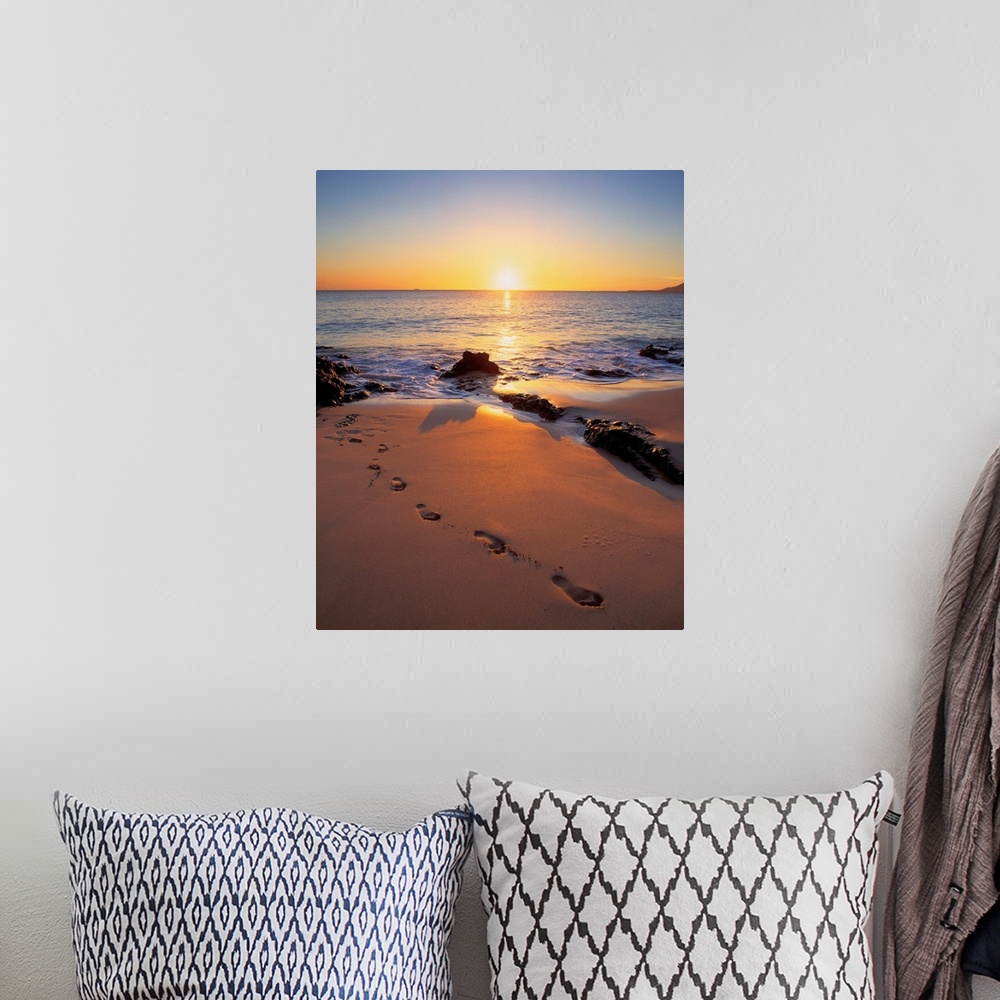 A bohemian room featuring Spain, Lanzarote, Punta del Papagayo, beach at sunset