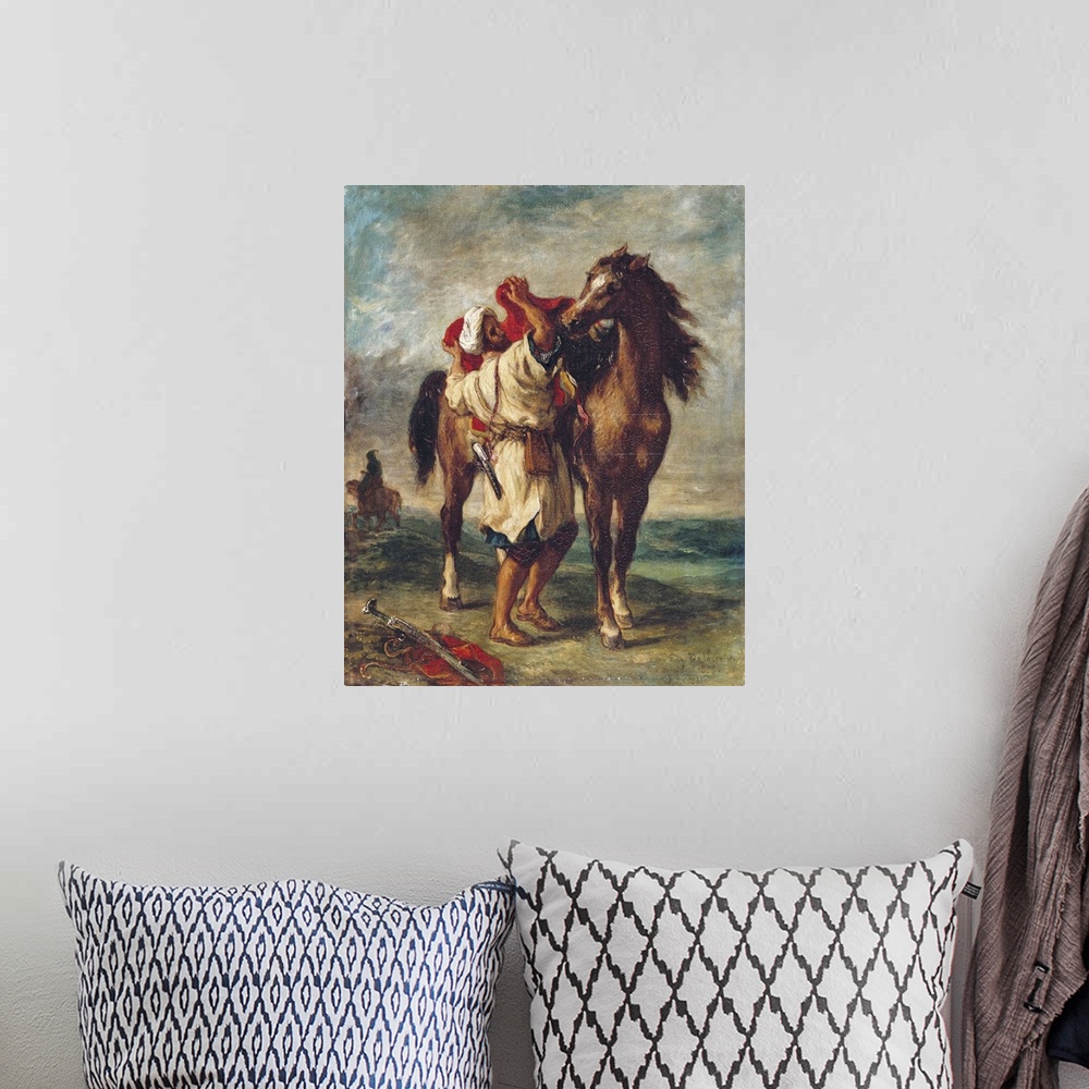 A bohemian room featuring Arab Saddling His Horse