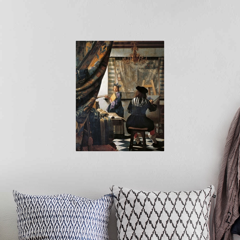 A bohemian room featuring The Art of Painting, by Jan (or Johannes) Vermeer, 1672 about, 17th Century, oil on canvas, cm 12...