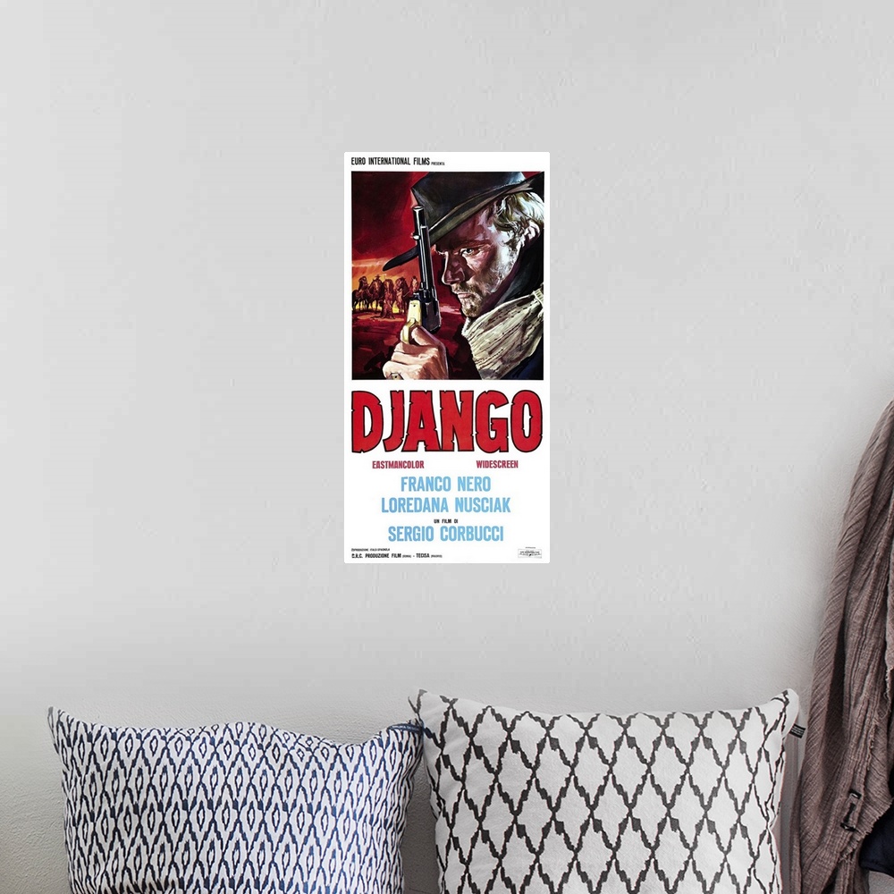 A bohemian room featuring Django, Italian Poster Art, Franco Nero, 1966.