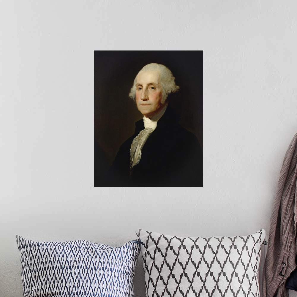 A bohemian room featuring George Washington, by Gilbert Stuart, c. 1803-05, American painting, oil on canvas. In 1796 Washi...
