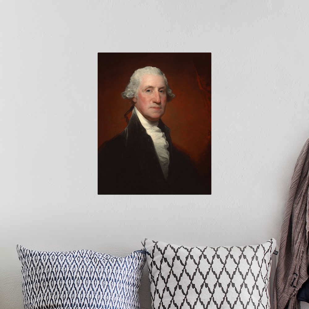 A bohemian room featuring George Washington, by Gilbert Stuart (Vaughan-Sinclair portrait), 1795, American painting, oil on...