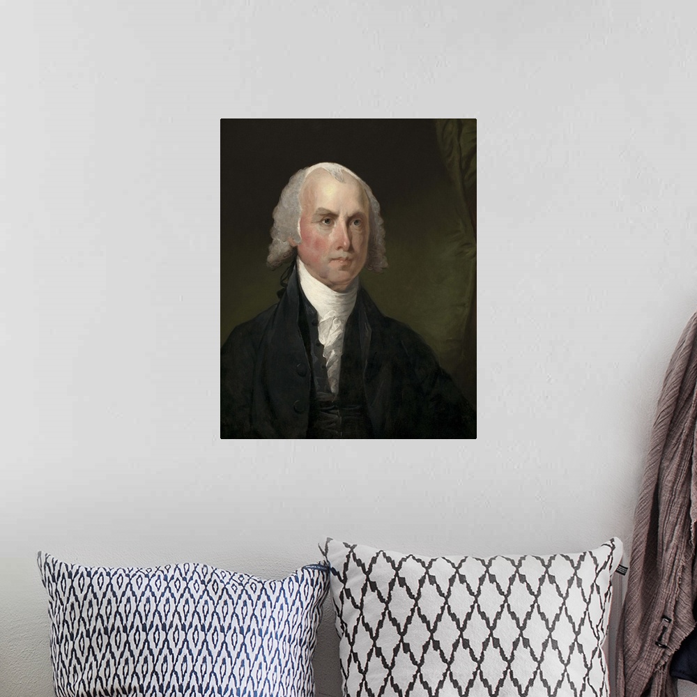 A bohemian room featuring James Madison, by Gilbert Stuart , 1821, American painting, oil on canvas. Colonel George Gibbs, ...