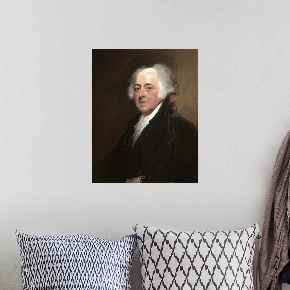 A bohemian room featuring John Adams, by Gilbert Stuart, c. 1800-15, American painting, oil on canvas. Adams sat for this p...
