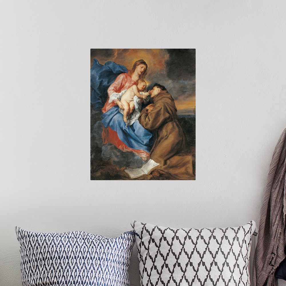 A bohemian room featuring The Madonna with Child and St Anthony of Padua, by Anton o Antoon Van Dyck, 17th Century, oil on ...