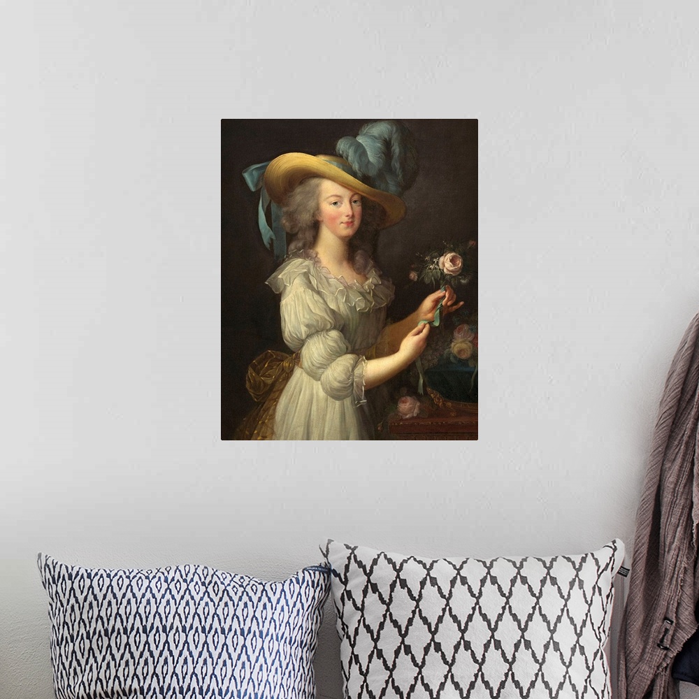 A bohemian room featuring Marie-Antoinette, by Elisabeth-Louise Vigee Le Brun, 1783, French painting, oil on canvas. The tr...