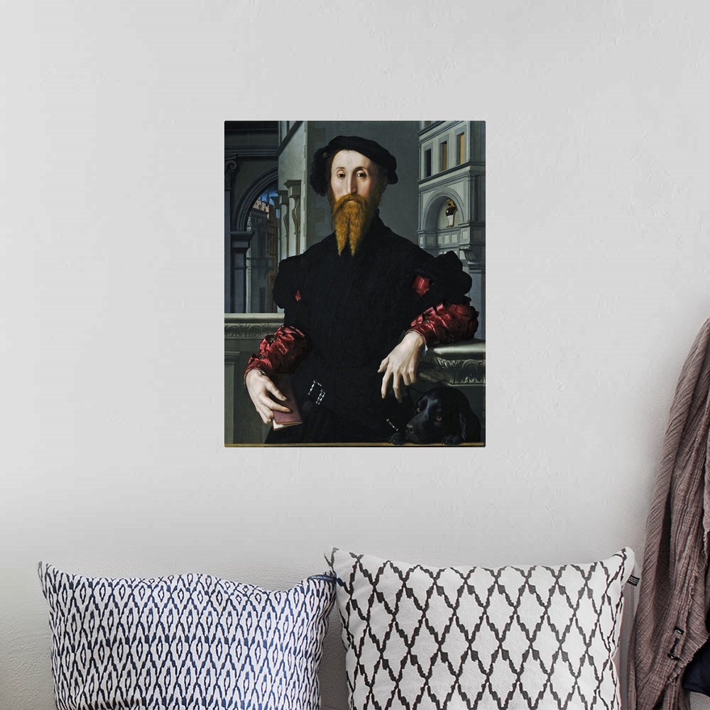 A bohemian room featuring Portrait of Bartolomeo Panciatichi (Ritratto di Bartolomeo Panciatichi), by Bronzino, 1540, 16th ...