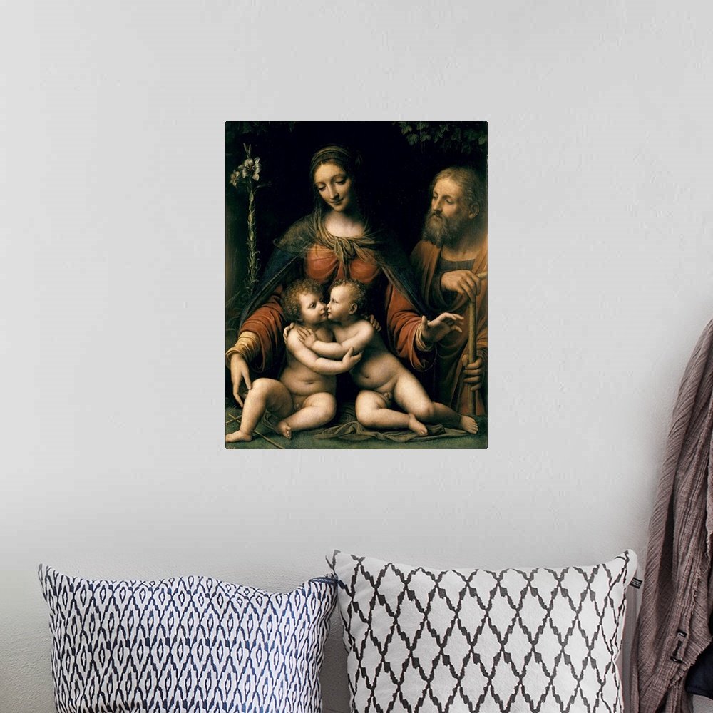 A bohemian room featuring LUINI, Bernardino (1480-1532). The Holy Family with the Infant St. beg. 16th c. Work after a Leon...